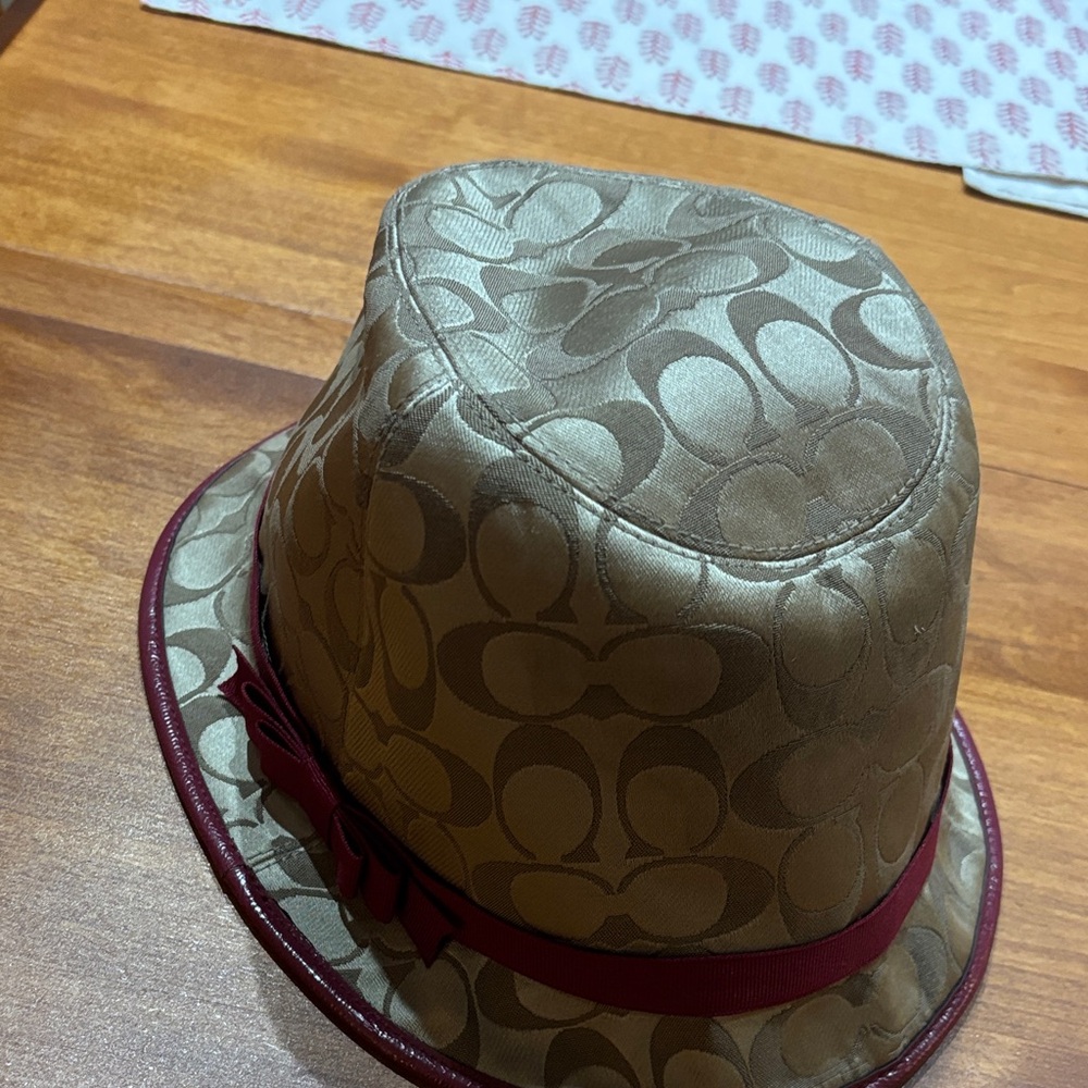 Coach Beige and Burgundy Bucket Hat